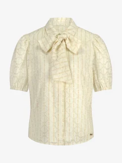 Losvallende blouse met pofmouwen en strikdetail