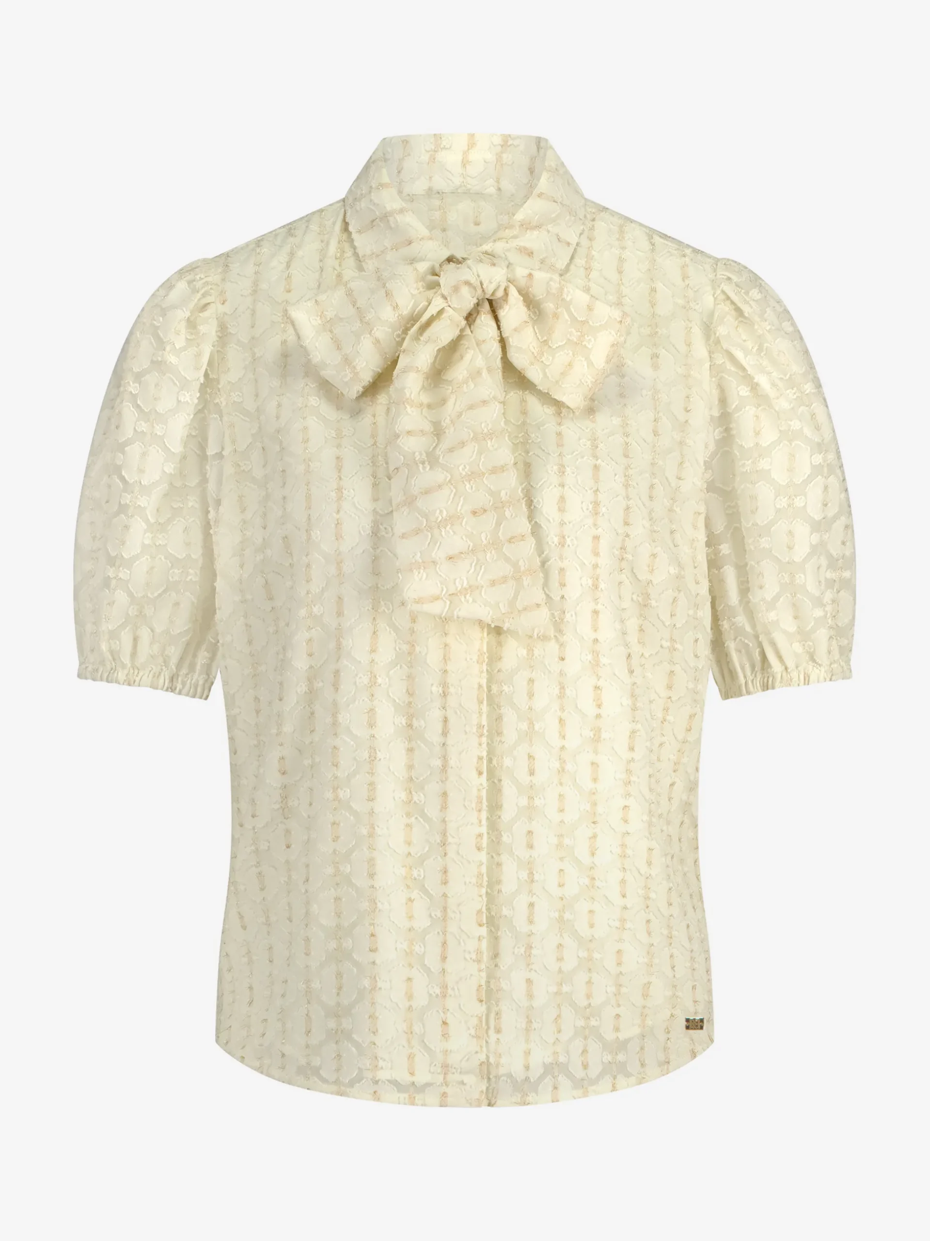 Losvallende blouse met pofmouwen en strikdetail