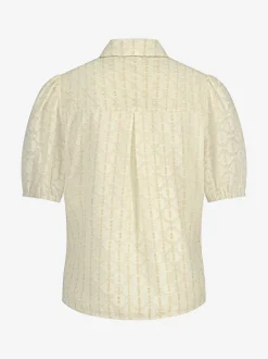 Losvallende blouse met pofmouwen en strikdetail