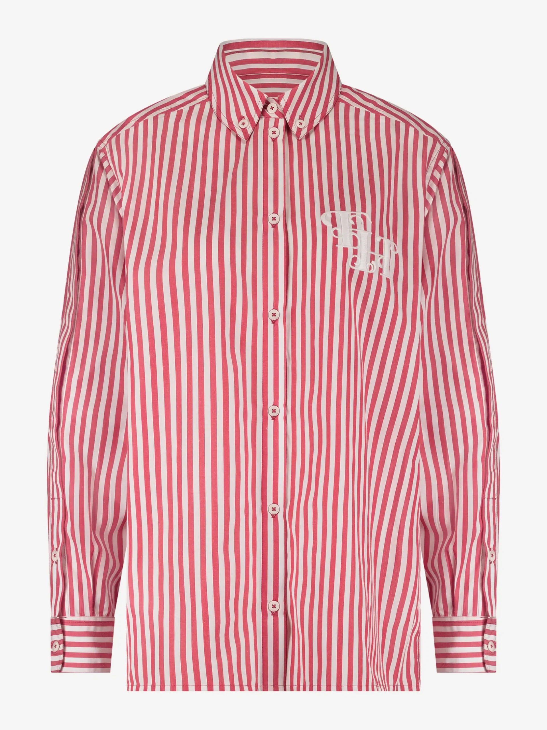 Losvallende gestreepte blouse met geborduurd logo