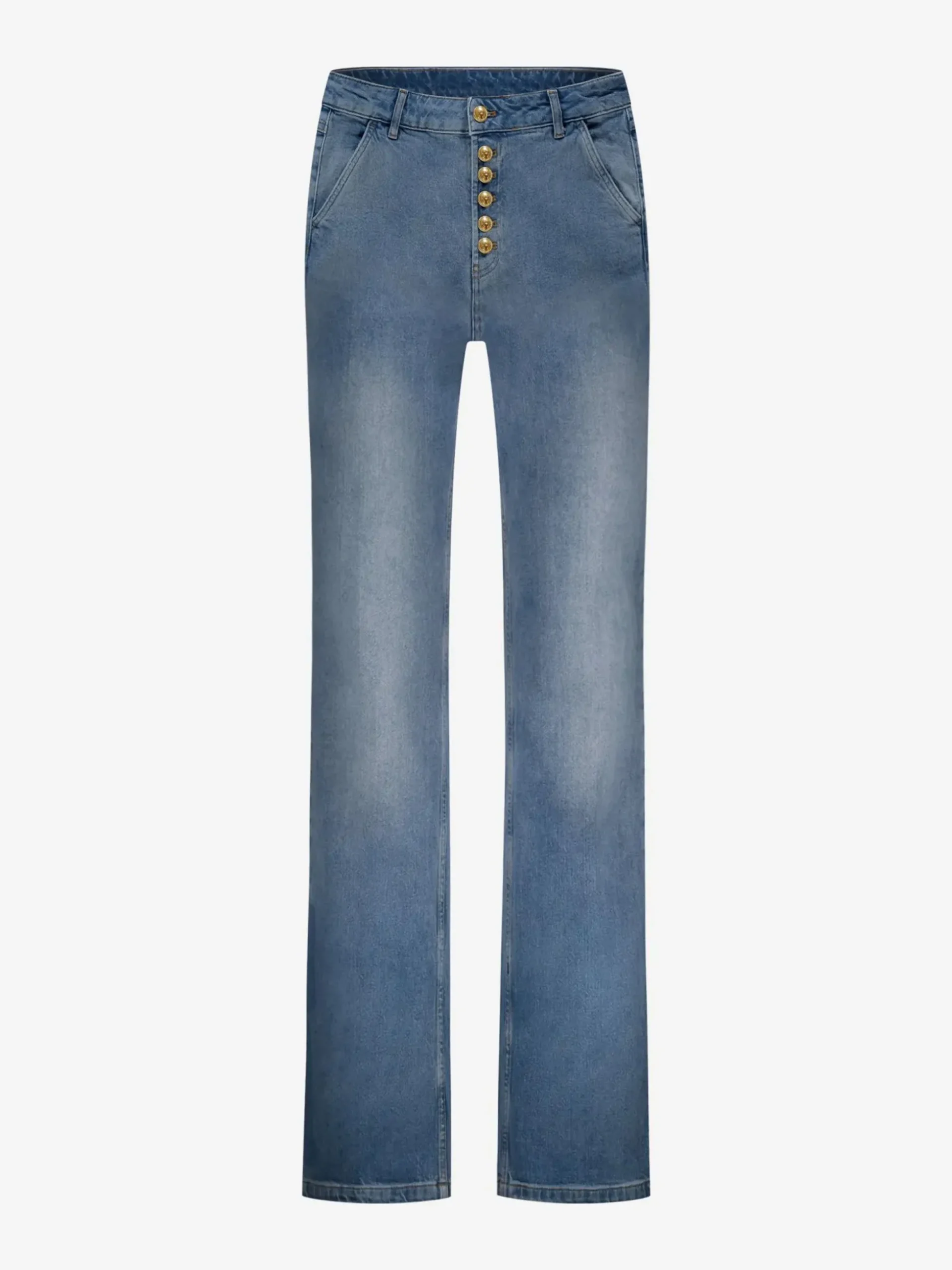 Losvallende jeans met rij knopen