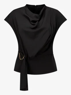 Losvallende top met gedraaid knoop detail en ketting accent