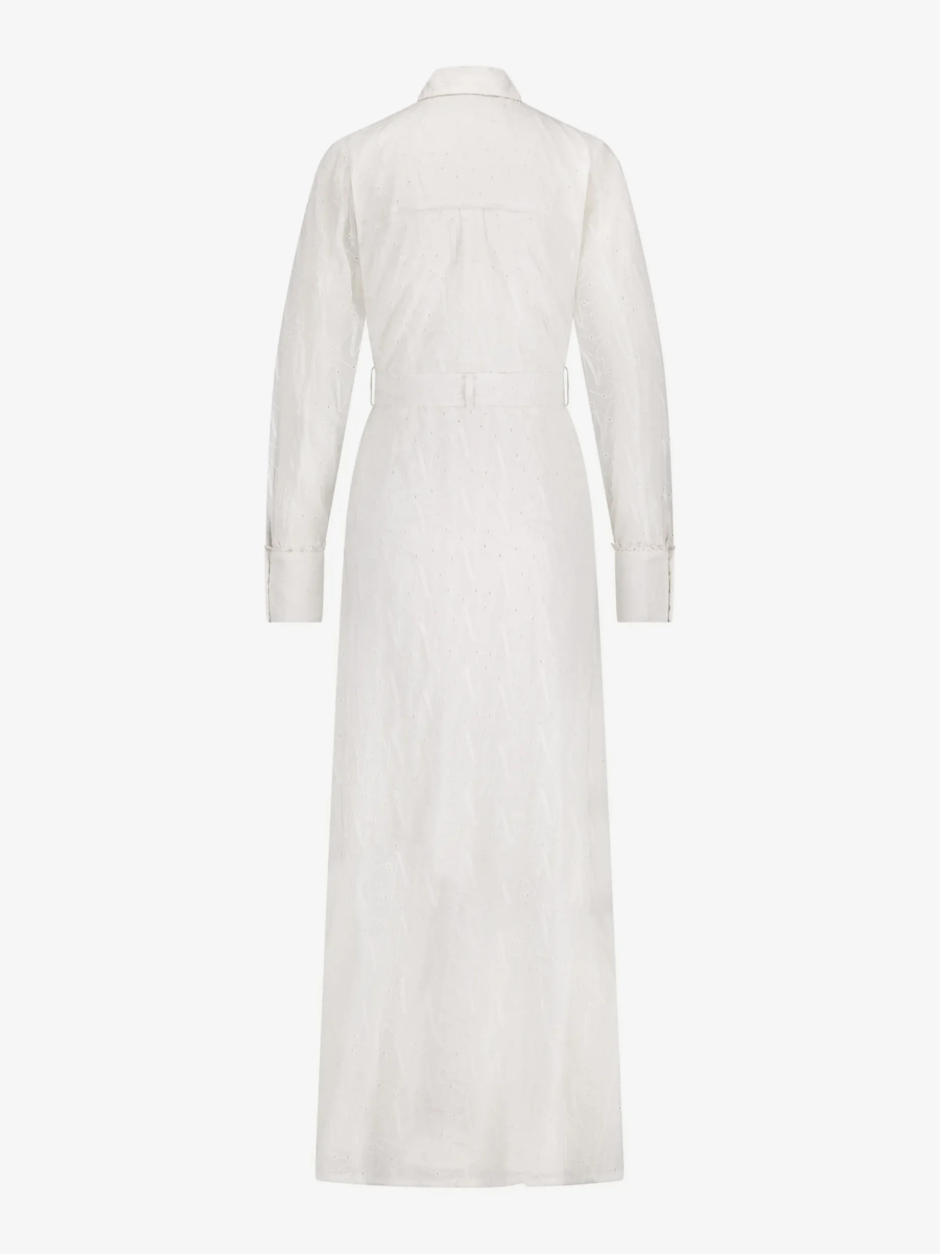 Maxi blousejurk van broderie anglaise met strikceintuur