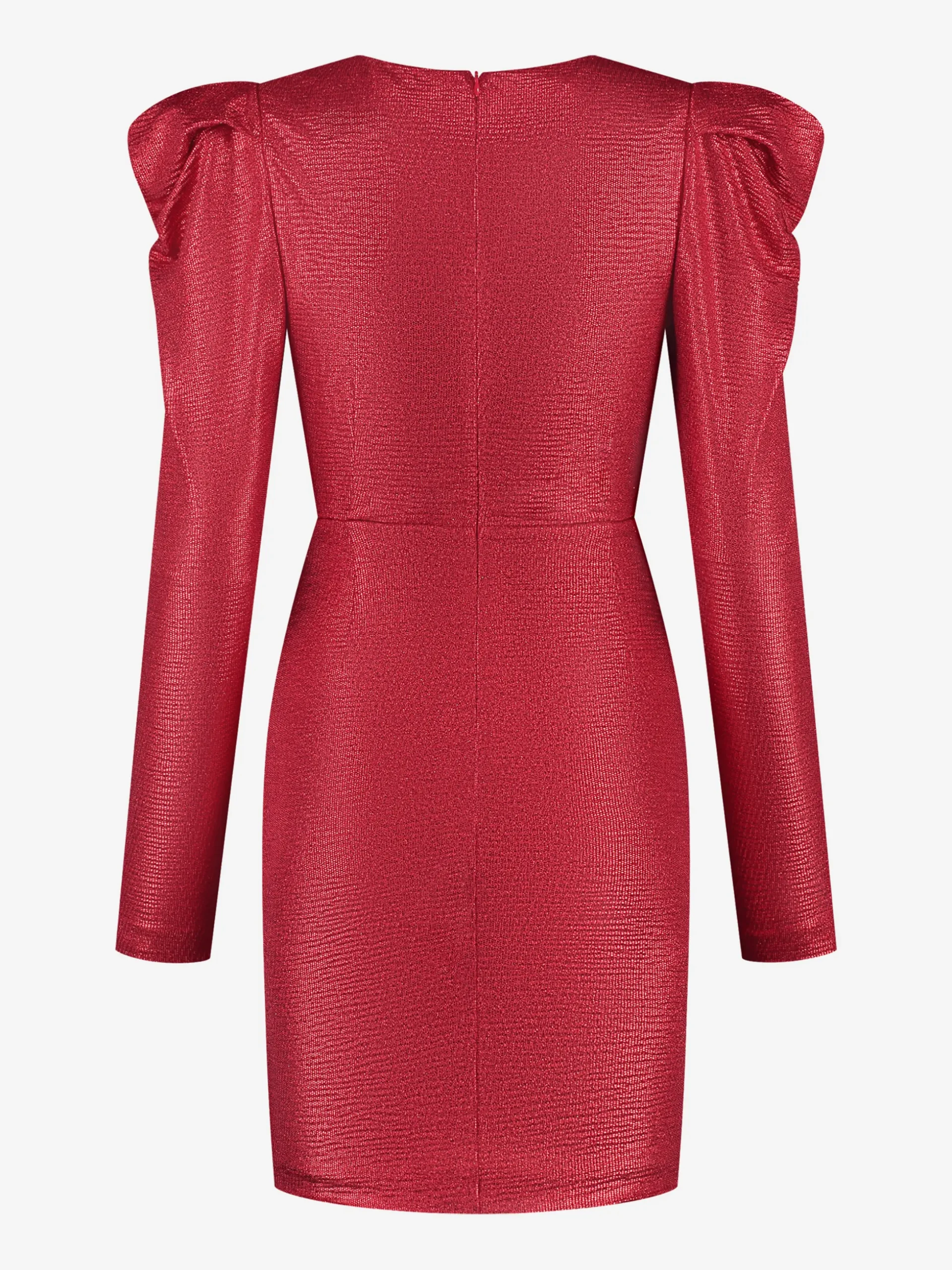 Metallic jurk met pofmouwen en strik detail