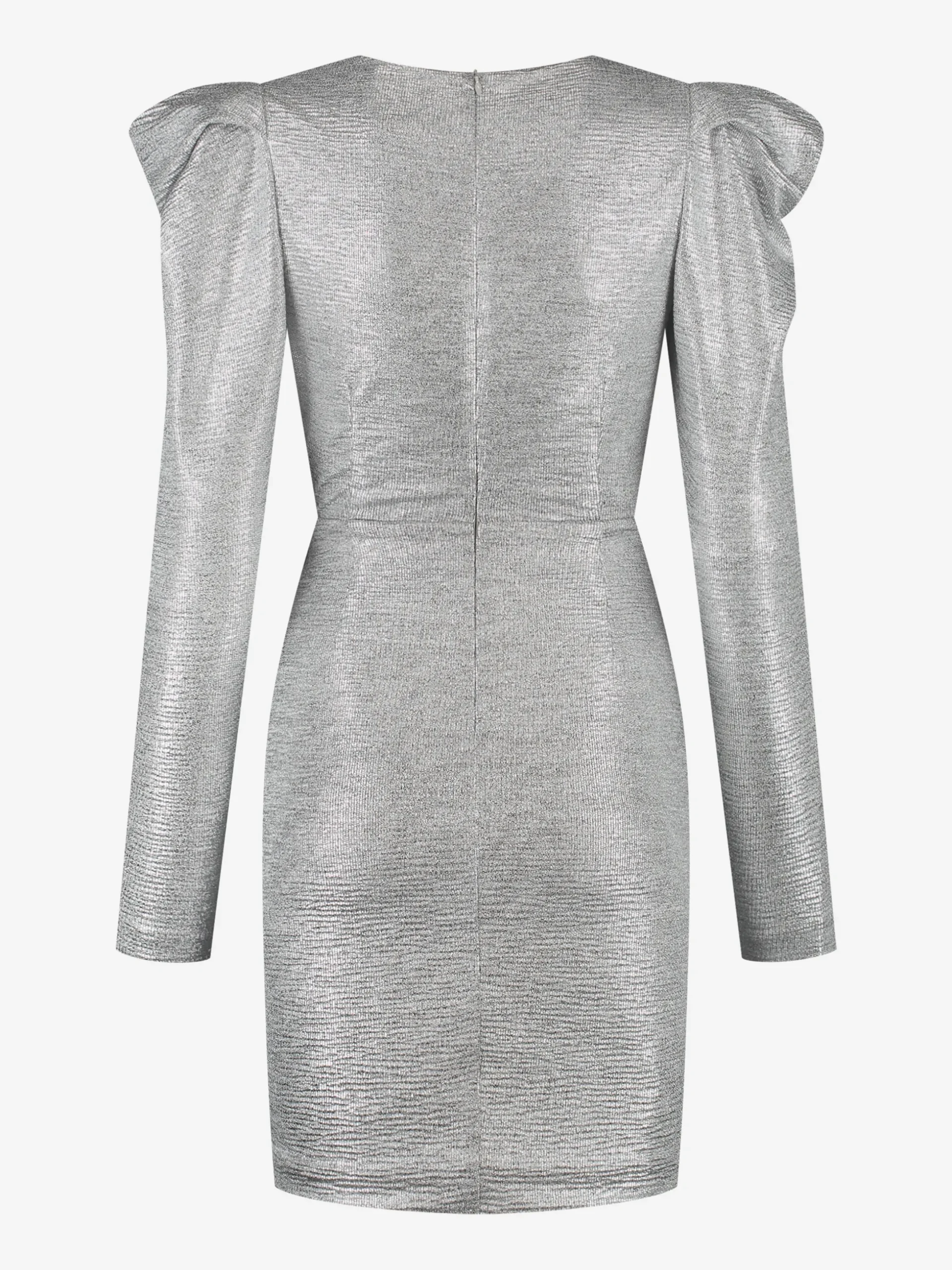Metallic jurk met pofmouwen en strik detail
