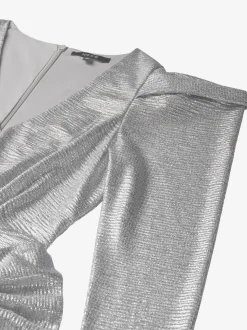 Metallic jurk met pofmouwen en strik detail