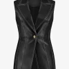 Mouwloos gilet van imitatieleer met witte stiksels