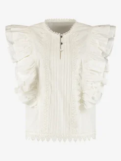 Mouwloze top met volants en broderie