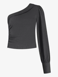 One shoulder top met ballonmouw