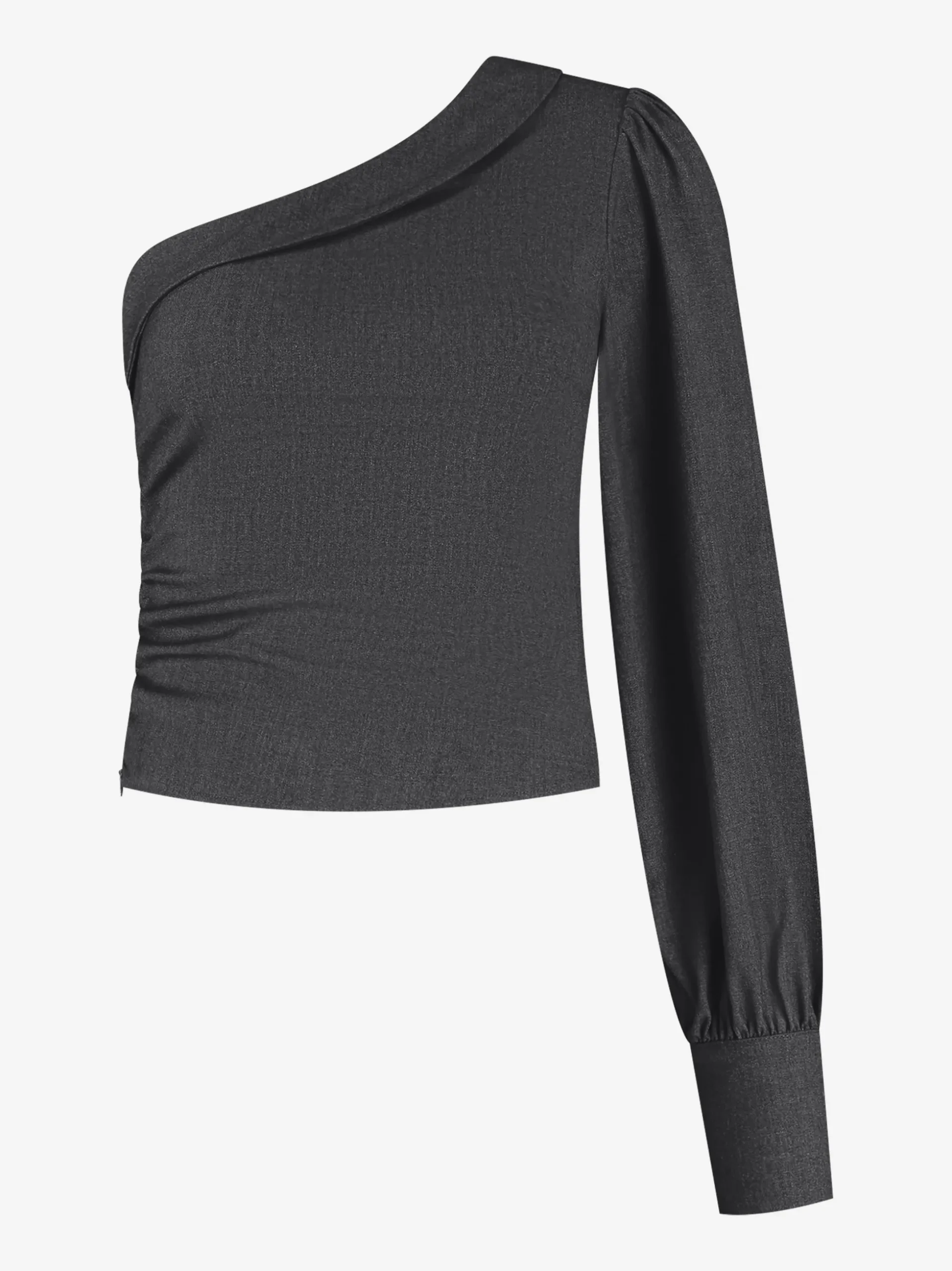 One shoulder top met ballonmouw