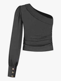 One shoulder top met ballonmouw