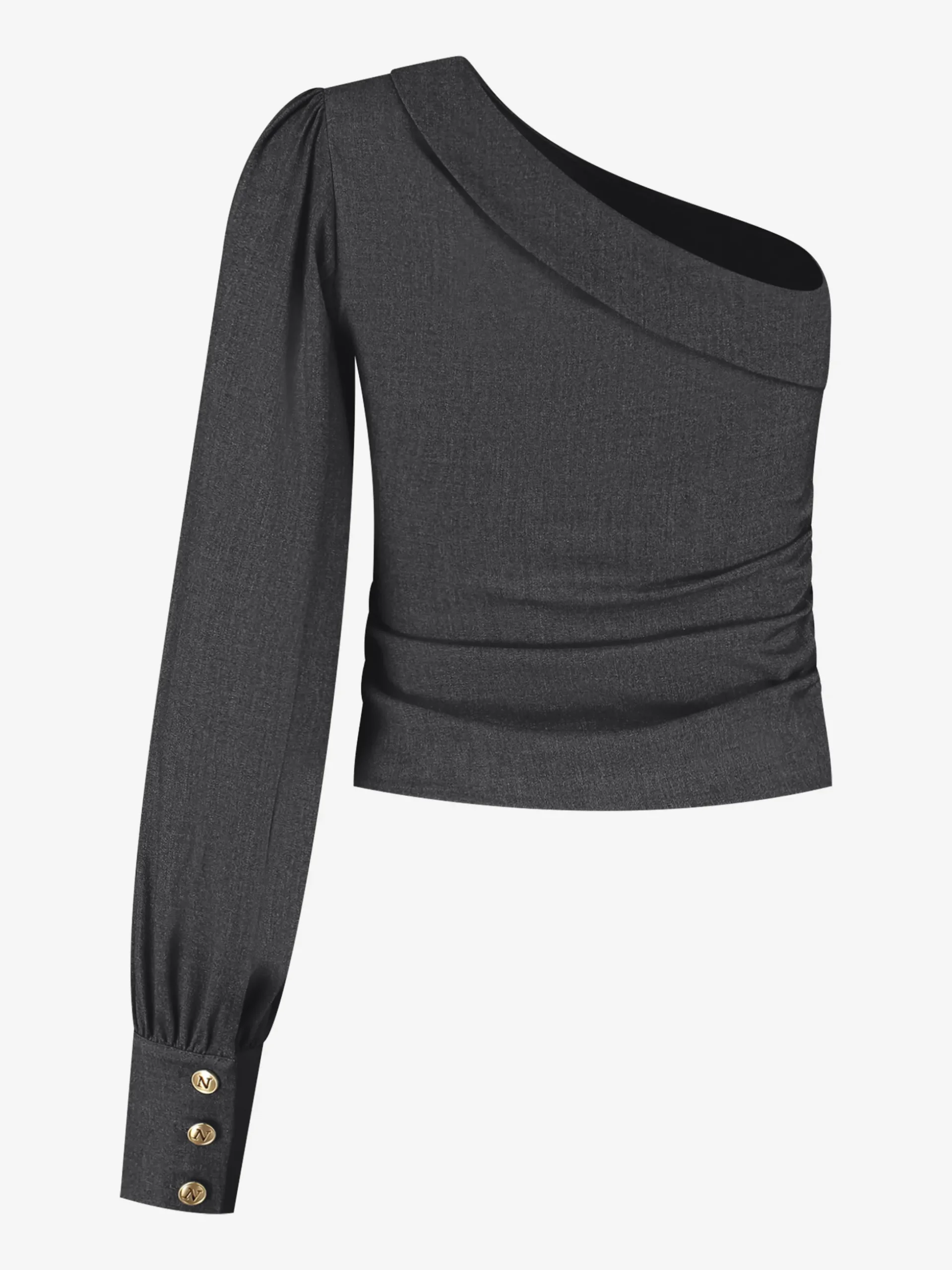 One shoulder top met ballonmouw