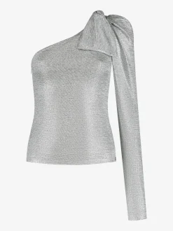 One shoulder top met strik op schouder