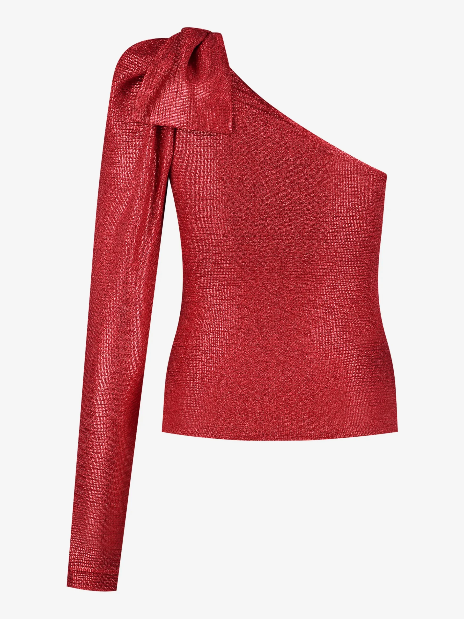 One shoulder top met strik op schouder