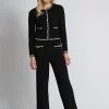 Opengebreide broek met witte biezen