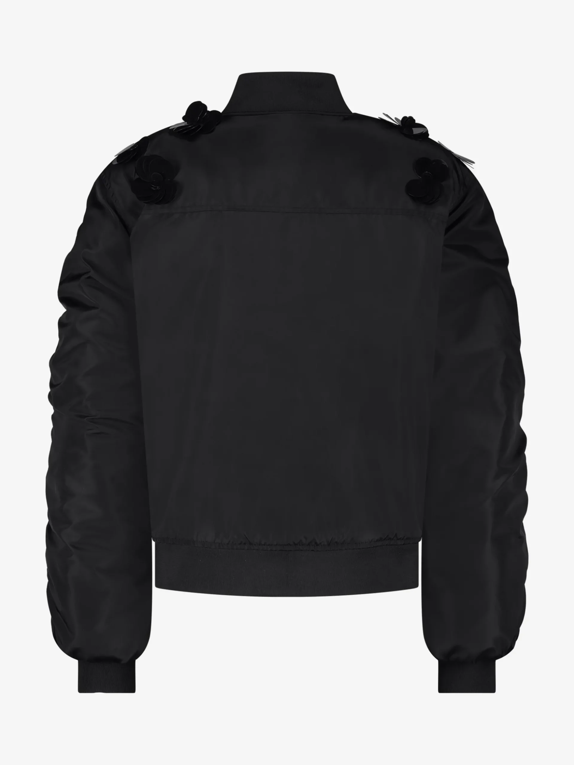 Oversized bomber jack met pailletten en geplooide mouwen