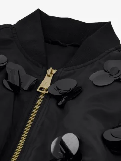 Oversized bomber jack met pailletten en geplooide mouwen