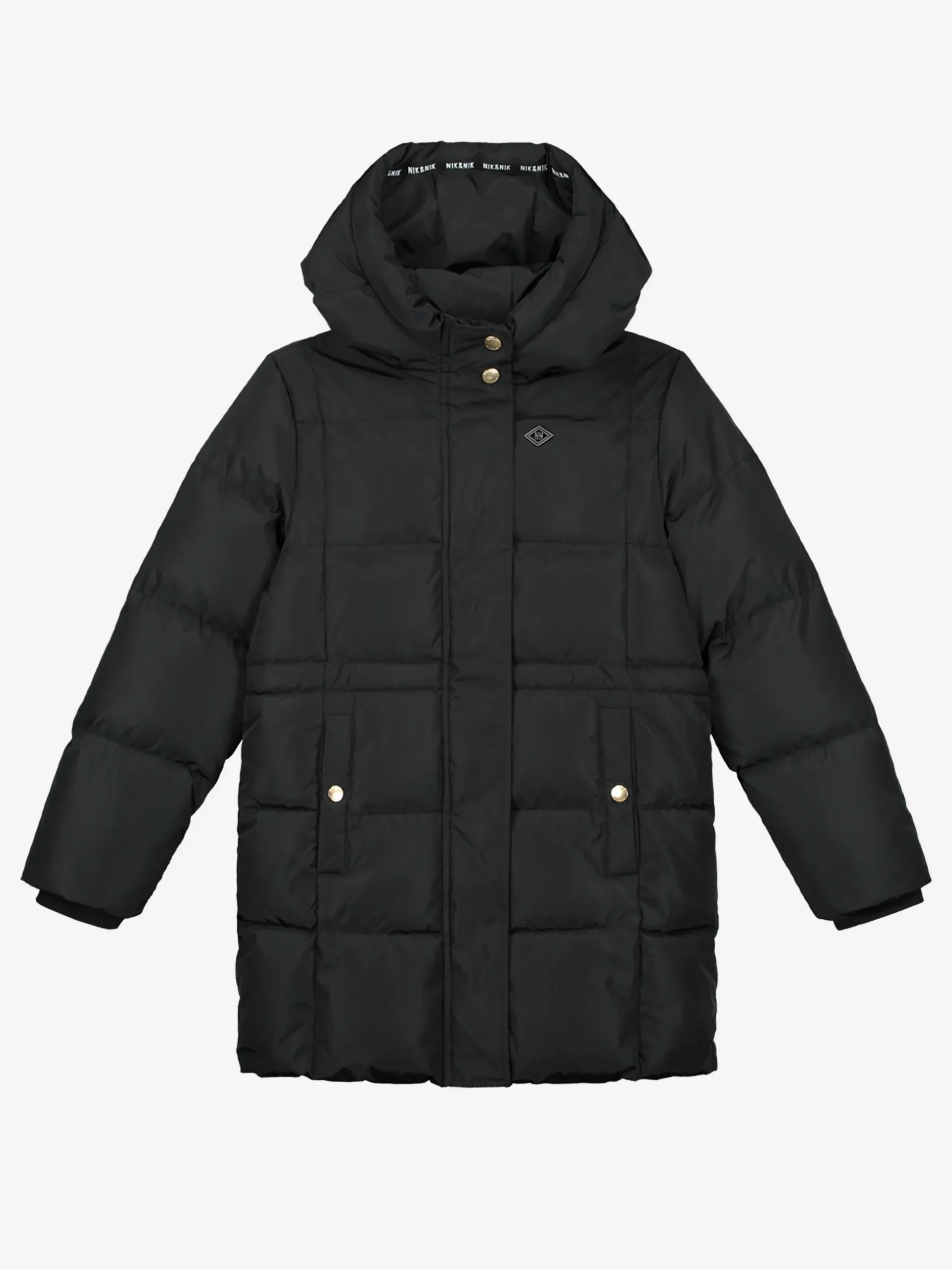 Puffer jas met capuchon en getailleerd middel