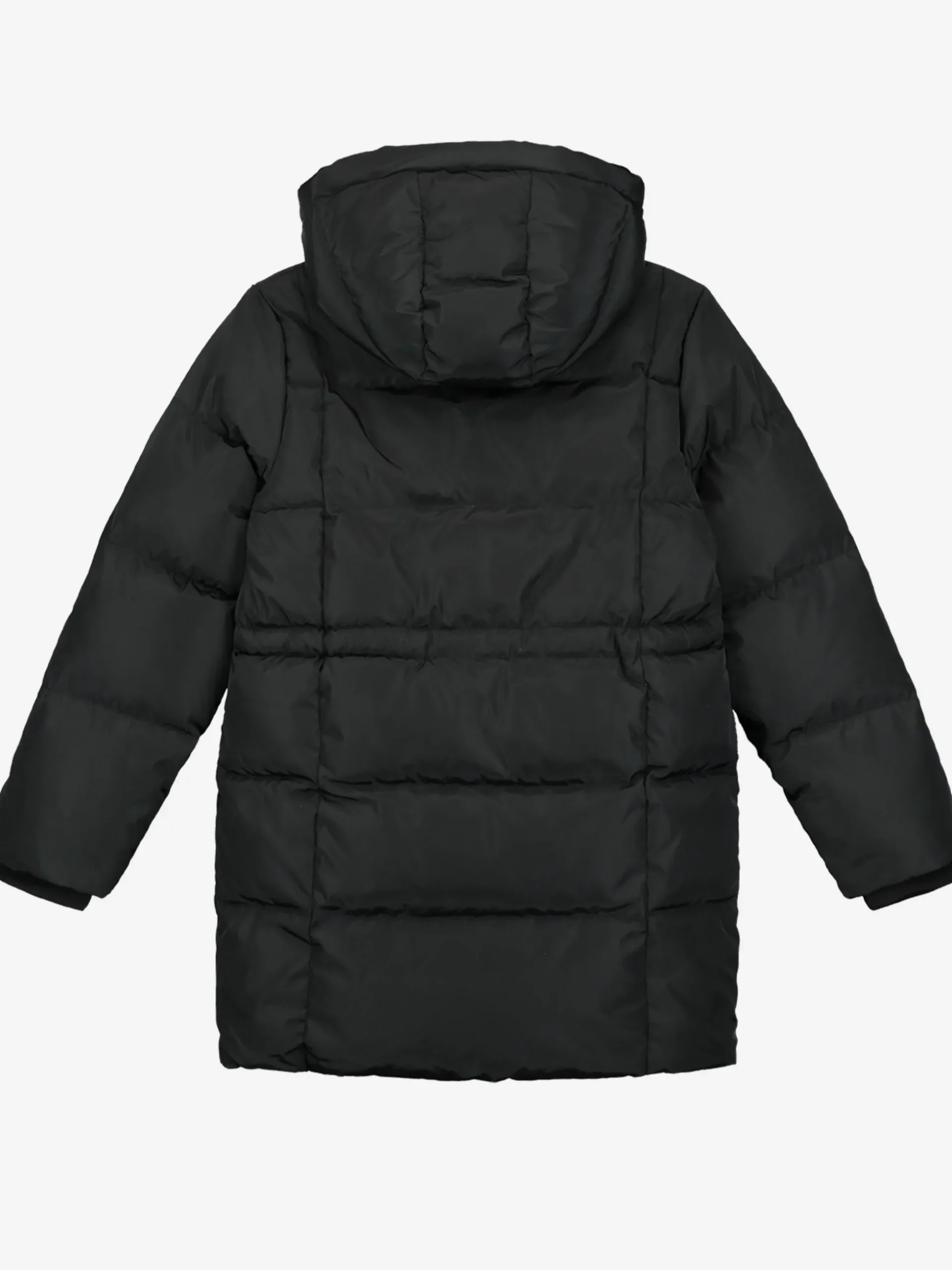 Puffer jas met capuchon en getailleerd middel