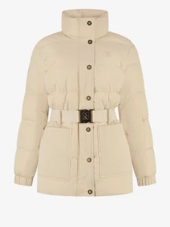 Puffer jas met hoge hals en riem