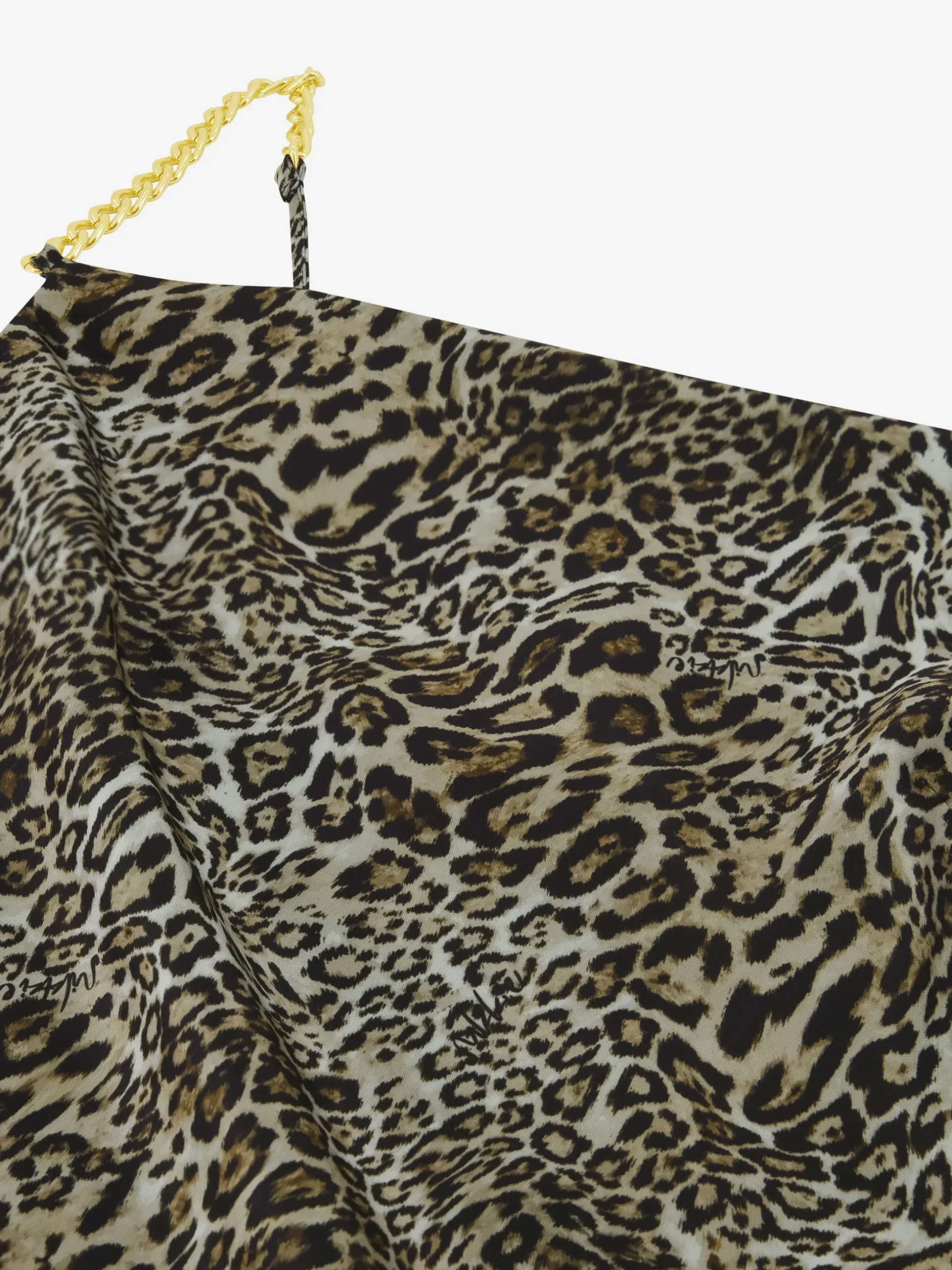 Satijnlook jurk met luipaardprint en watervalhals