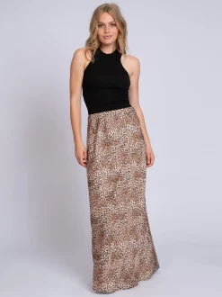 Satijnlook maxi rok met luipaardprint