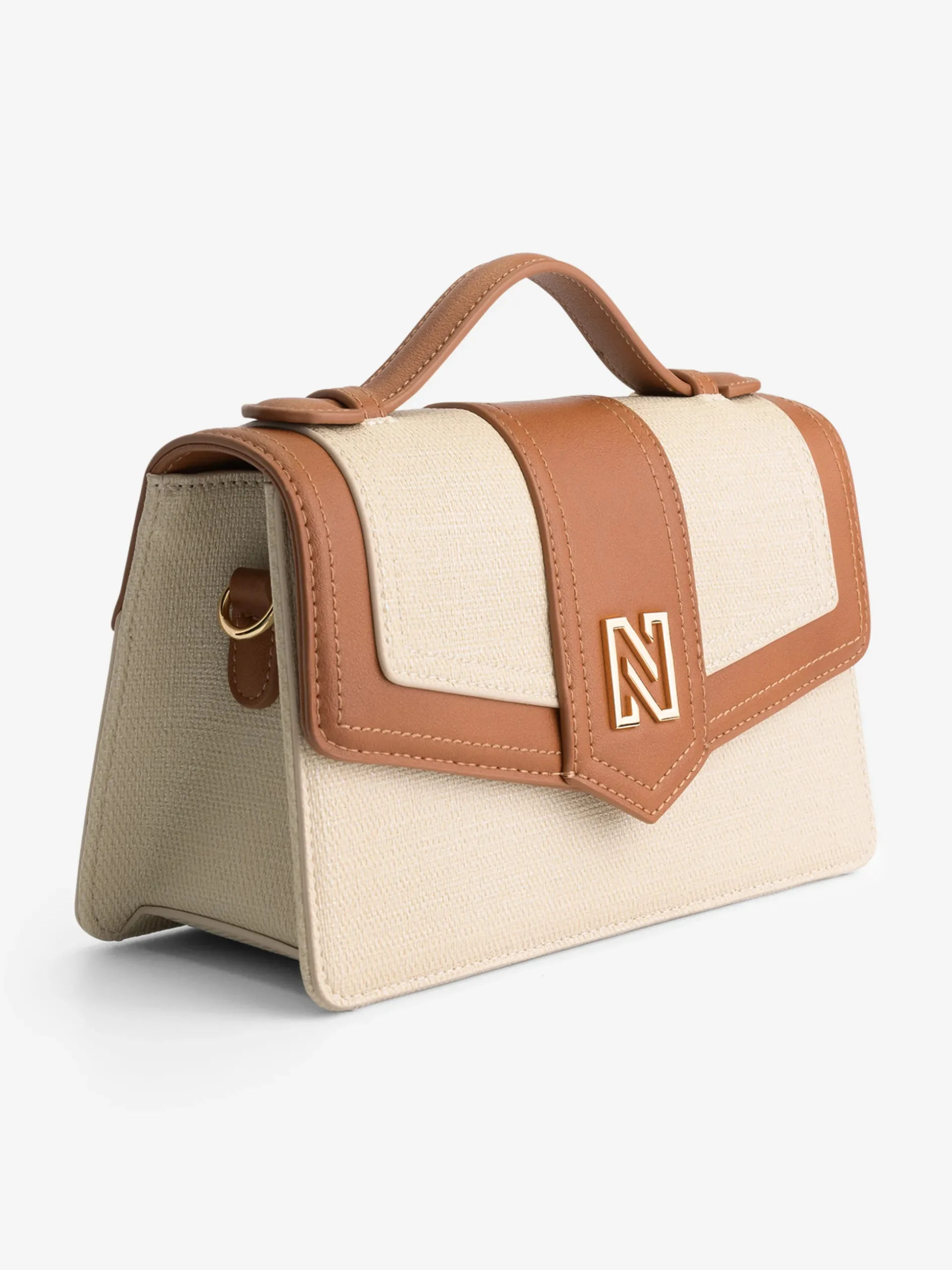 Schoudertas van canvas en imitatieleer met N-logo