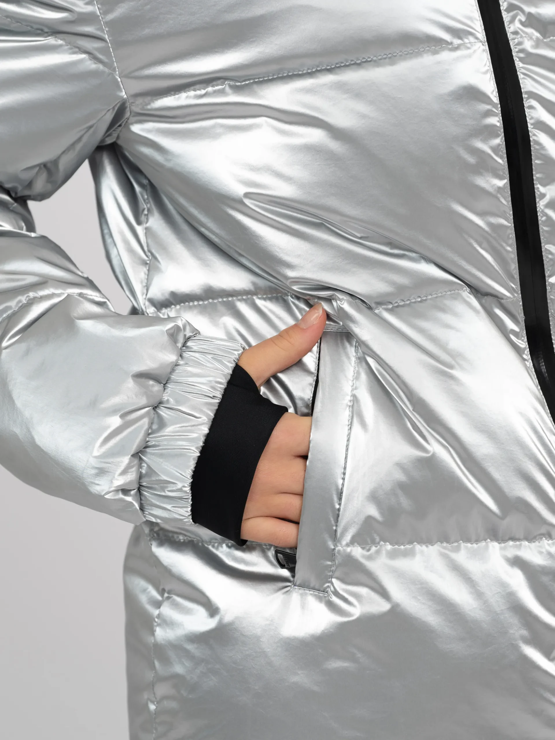 Ski jas met metallic look en hoge kraag