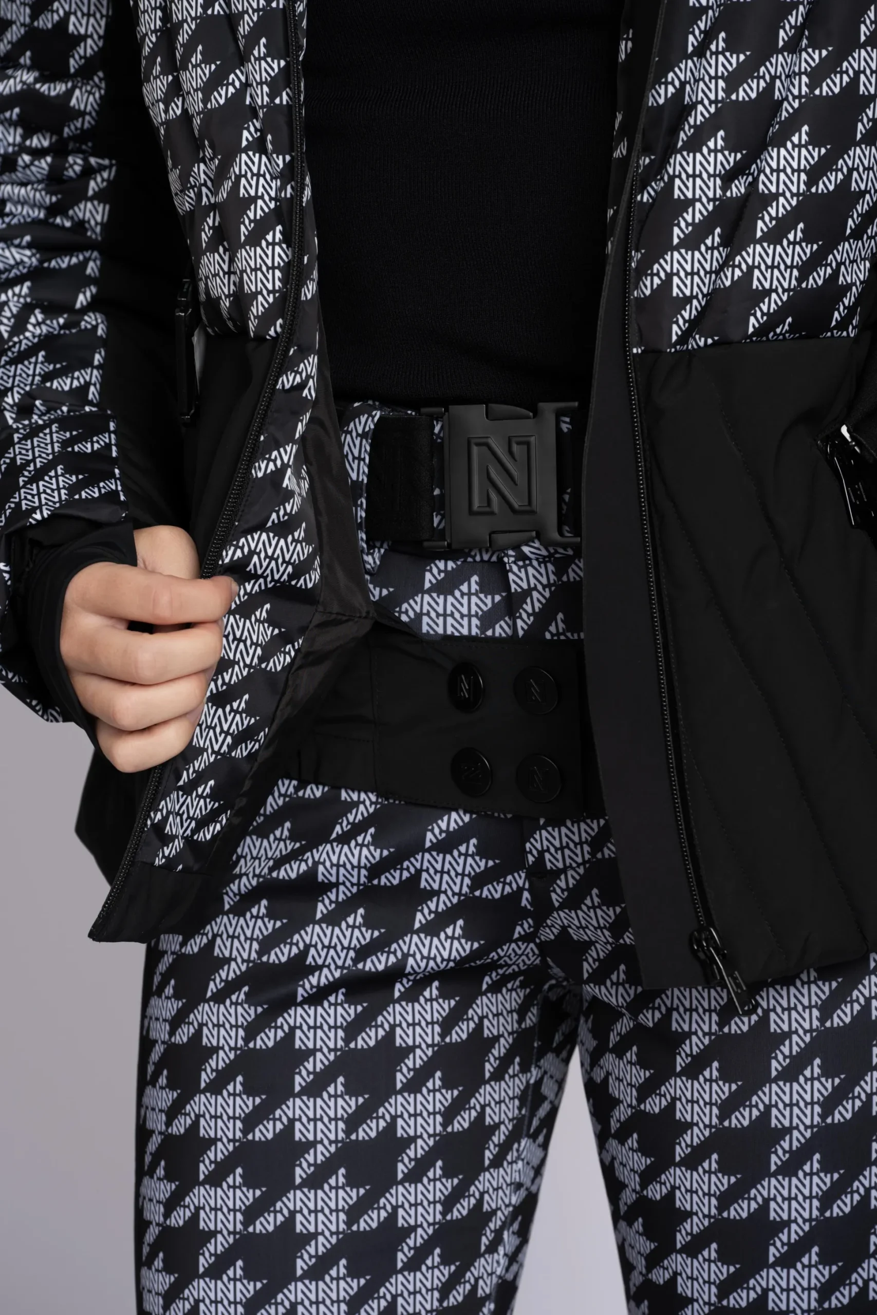 Ski jas met N-logo patroon en elastische riem