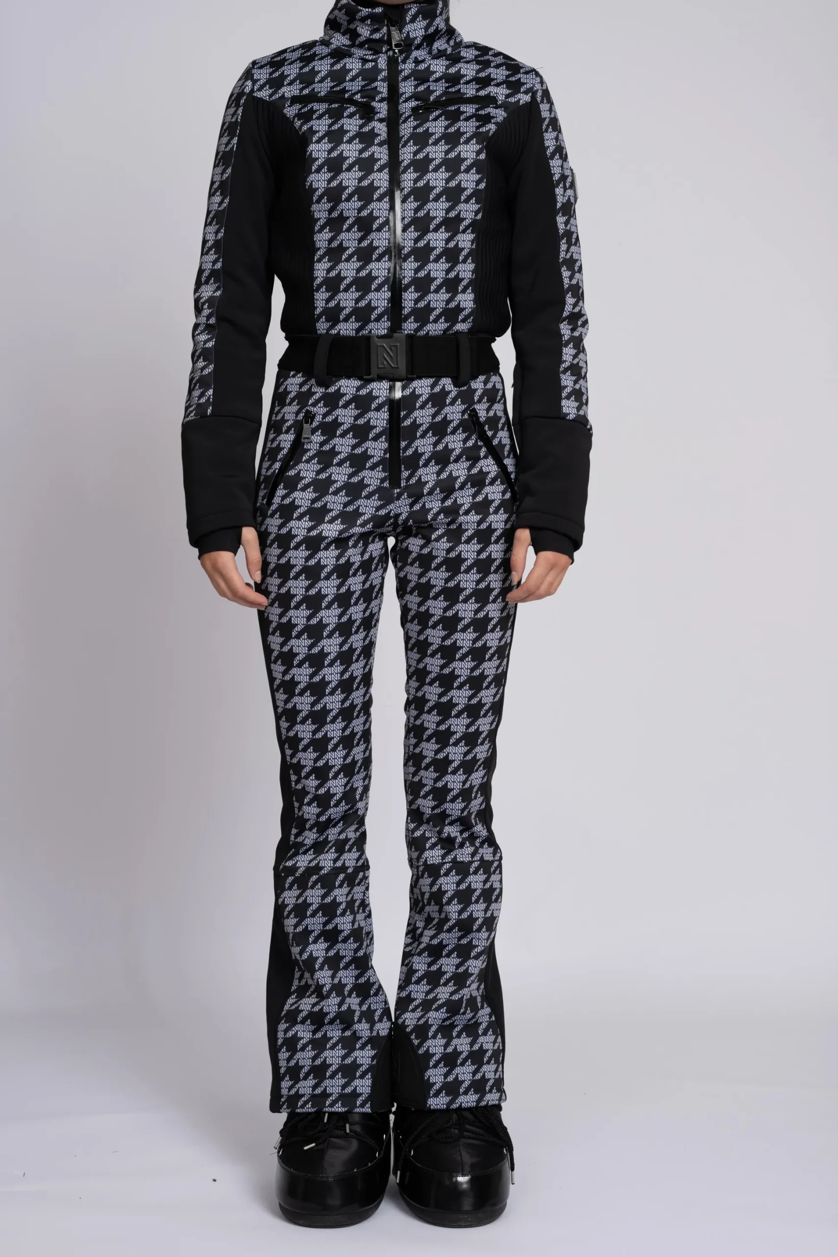Ski jumpsuit met logo patroon en elastische riem