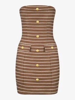 Strapless jurk met gestreept patroon en N-knopen