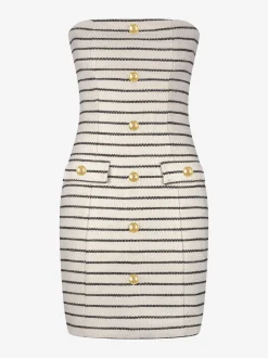 Strapless jurk met gestreept patroon en N-knopen
