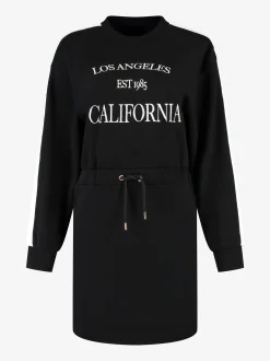 Sweater jurk met tekst en strepen detail