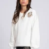 Sweater met bloemvormige uitsnede en strass-details