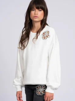 Sweater met bloemvormige uitsnede en strass-details