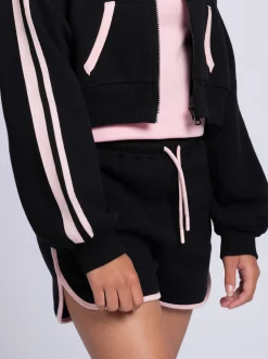 Sweatshort met elastische tailleband en roze accenten