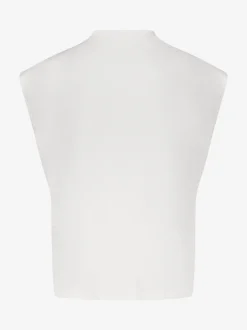 Top met draperende halslijn en rits detail op schouder