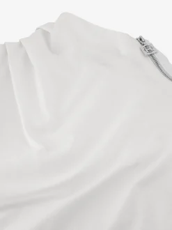 Top met draperende halslijn en rits detail op schouder