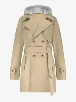 Trenchcoat met capuchon van sweaterstof en ceintuur
