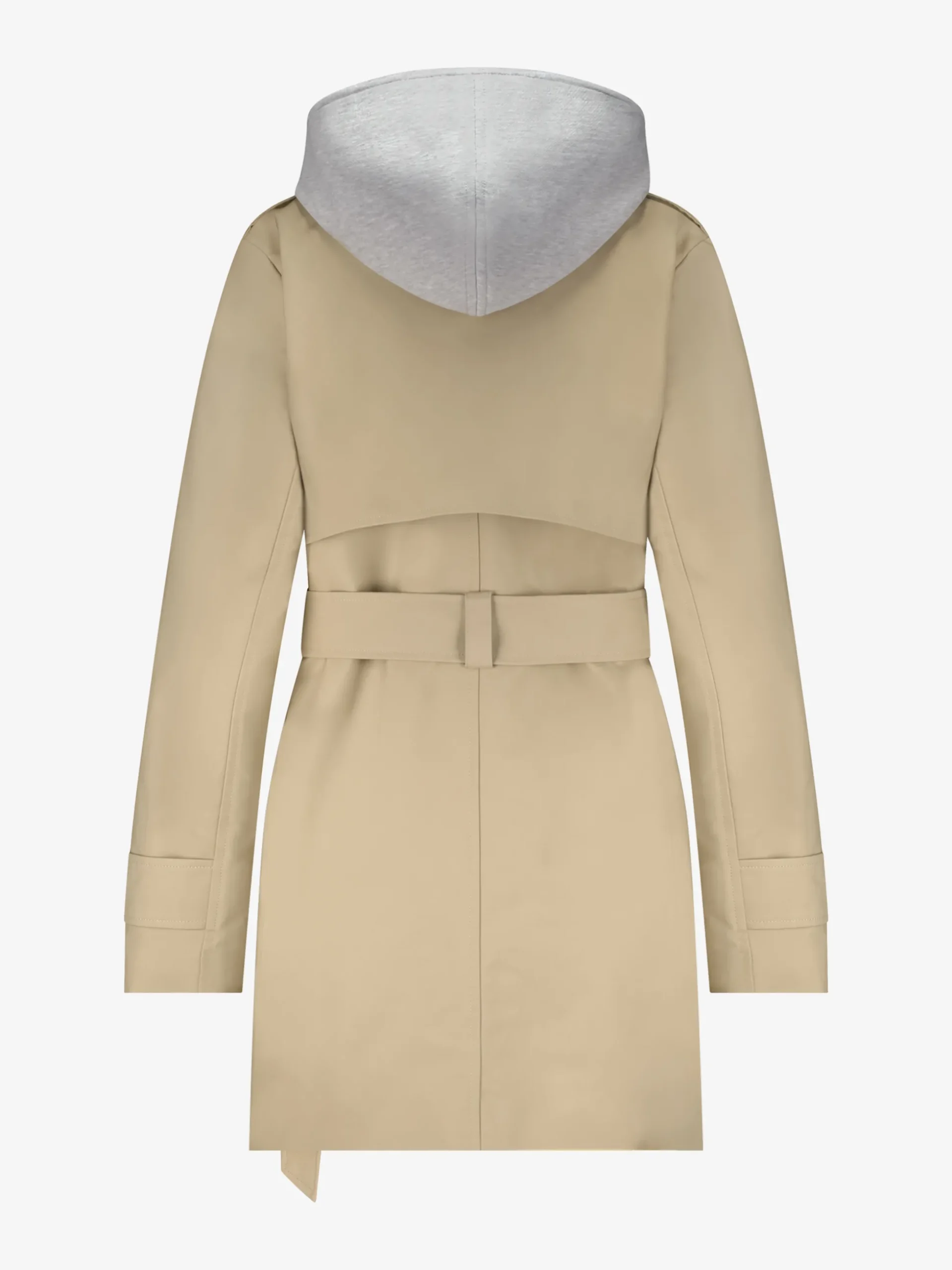 Trenchcoat met capuchon van sweaterstof en ceintuur