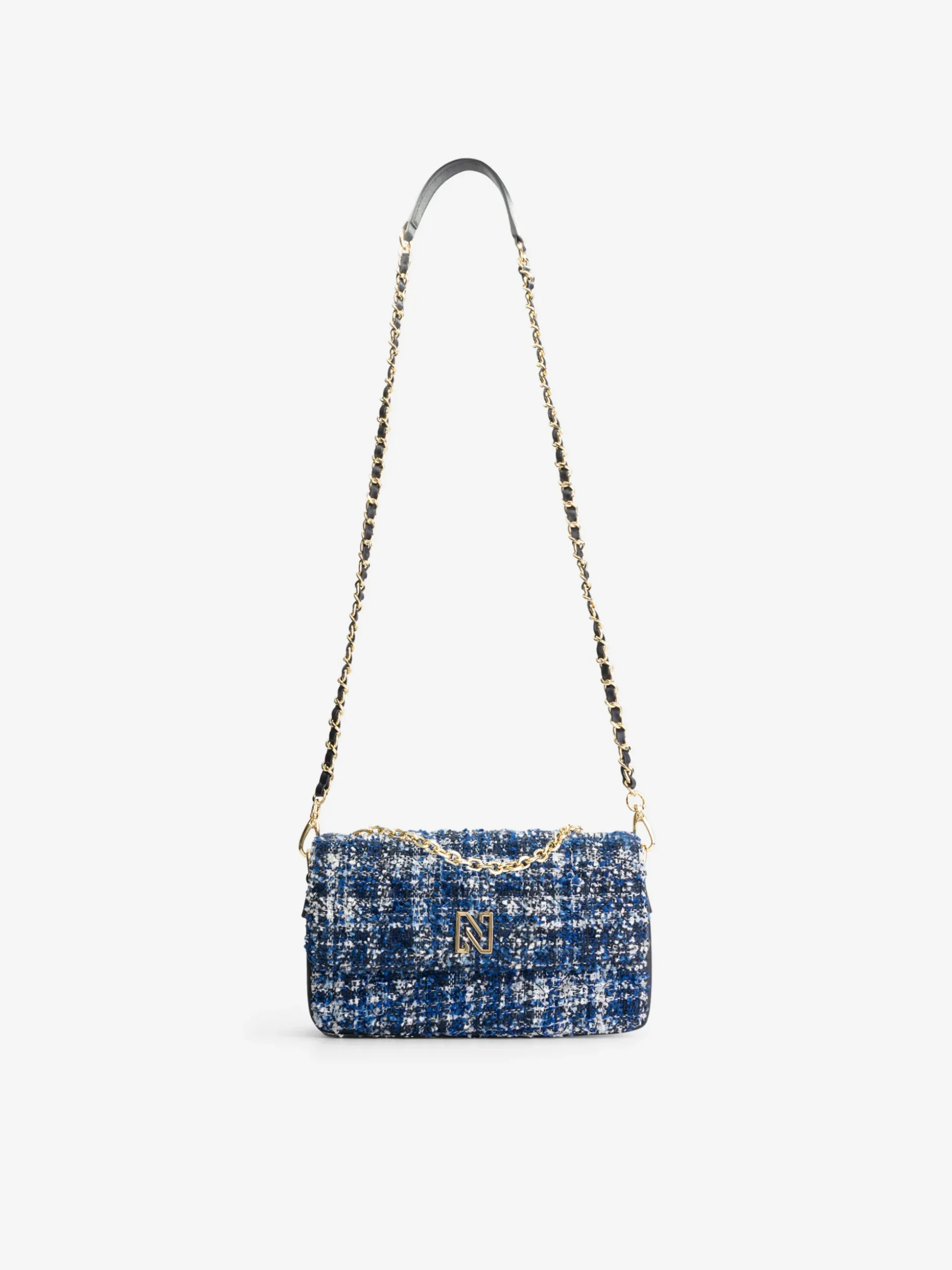 Tweed schoudertas met pied-de-poule patroon