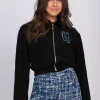 Wijdvallend jack met tweed N-logo