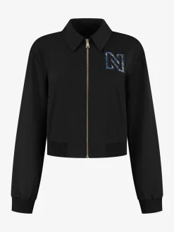 Wijdvallend jack met tweed N-logo